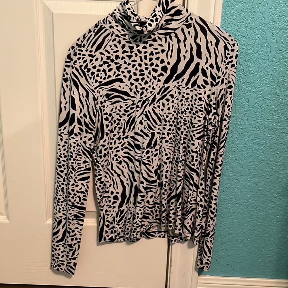 zebra and leopard print long sleeve turtleneck